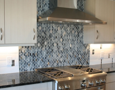 Contemporary Kitchen with Blue Tile